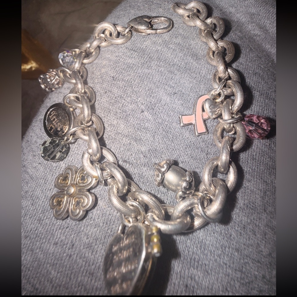 Retired Brighton, pink powder breast, cancer, awareness Charm Bracelet